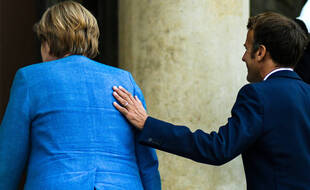 Angela Merkel, la chancelière allemande, avec Emmanuel Macron, au palais de l'Elysée.