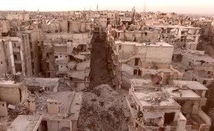 Un quartier d'Alep (Syrie) ravagé par des bombardements