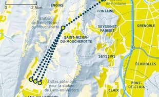 Les trois tracés envisagés pour le câble reliant Fontaine à Lans-en-Vercors.