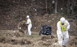 Opération de décontamination à Iitate, dans la préfecture de Fukushima, au Japon, le 6 janvier 2012.