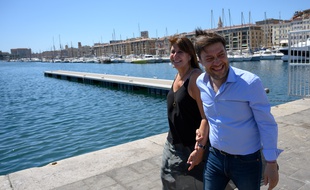 Benoît Payan et Michèle Rubirola sur le Vieux-Port
