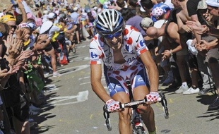 L'Italien Franco Pellizotti en train de grimper le Mont Ventoux lors du Tour de France, le 25 juillet 2009