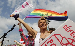 Lyon, le 5 mai 2013. Manifestation contre le mariage pour tous, ici Frigide Barjot.