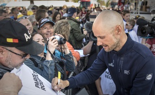 Tom Boonen au départ de la dernière course de sa carrière, Paris-Roubaix, le 9 avril 2017.