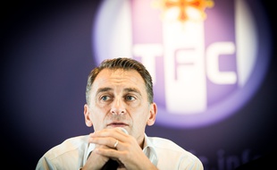 Le président du Toulouse Football Club Olivier Sadran lors d'une conférence de presse, le 1er juillet 2014 au Stadium de Toulouse.