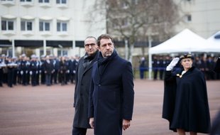Le ministre de l'Intérieur Christophe Castaner et le secrétaire d'Etat Laurent Nunez ici en janvier 2020 à l'Ecole nationale supérieure de police à Cannes-Ecluse (77).