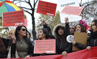 Une manifestation contre la pénalisation des clients de prostituées, près de l'Assemblée nationale à Paris, le 29 novembre 2013.
