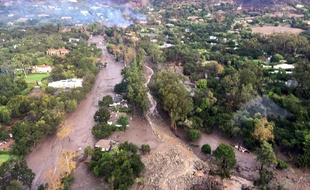 Vue aérienne de la coulée de boue qui a fait 13 morts à Montecito, en Californie, le 9 janvier 2018.