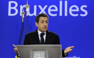 Nicolas Sarkozy au sommet européen de Bruxelles le 9 décembre 2011