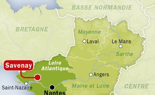 Carte de localisation de Savenay (Loire-Atlantique), où un jeune homme a tiré sur une gendarmerie avant de se suicider.