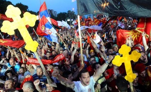 Manifestation en faveur du gouvernement à Skopje en Macédoine, le 18 mai 2015