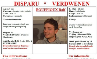 Ralf Bouffioux, 27 ans, était porté disparu depuis 27 ans.