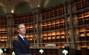 Emmanuel Macron à la Bibliothèque nationale de France, à Paris le 28 septembre 2021.