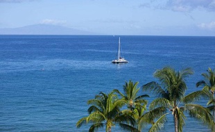 Un bateau près des côtes de l'île de Lanai, à Hawaii.
