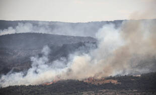 A view fires during a forest fire at the countryside of Latakia, Syria on September 10, 2020. Summer fires are common in Syria, but residents have said this year's are worse than usual. Summer fires are common in the region and this year temperatures have reached 40C, around 10C higher than the September average. (Photo by Azalden Idlib / INA Photo Agency)/30749329/Azalden Idlib / INA Photo Agency/2009101944