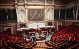 L'hémicycle de l'Assemblée nationale, dans le palais Bourbon à Paris, où siègent les députés pour lesquels travaillent les collaborateurs parlementaires.