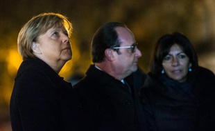 Angela Merkel, François Hollande et Anne Hidalgo Place de la République à Paris le 25 novembre 2015