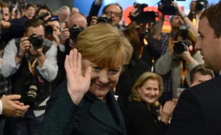 La chancellière allemande Angela Merkel après sa réelection à la tête de la CDU à Cologne le 9 décembre 2014