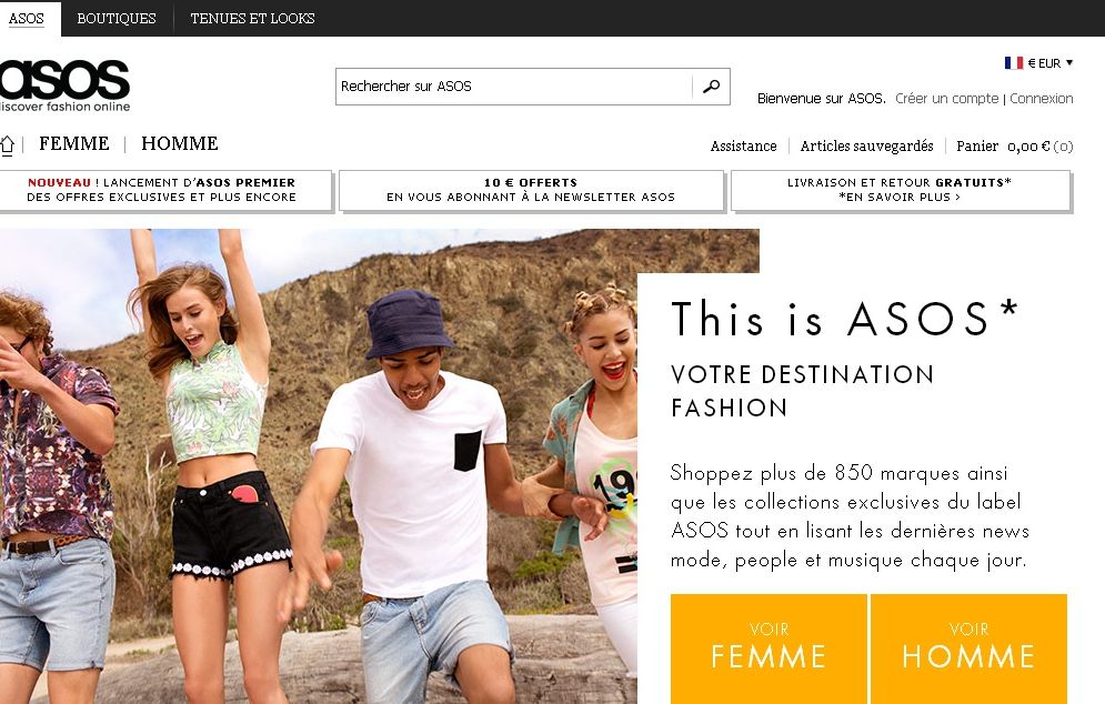 Capture d'écran du site ASOS.