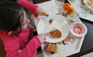 Un enfant en plein repas «bio», dans un cantine scolaire de la ville de Clamart (Hauts-de-Seine), en 2011.