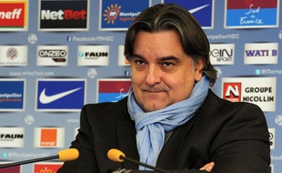 Laurent Nicollin, dirigeant du MHSC, lors de l'annonce du départ de Jean Fernandez, le 5 décembre 2013 à Montpellier.