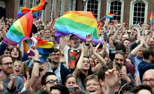 Des partisans du mariage homosexuel célèbrent la victoire du "oui" au référendum, le 23 mai 2015 à Dublin, en Irlande
