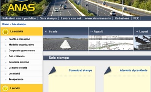 Capture d'écran du site italien de l'Anas.