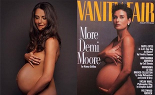 Le faux portrait de grossesse de Kate Middleton par Alison Jackson et celui de Demi Moore en 1988.