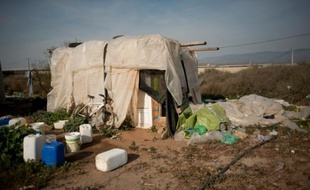 La cabane d'un travailleur agricole dans le bidonville de Nijar, dans la province d'Almeria, le 3 février 2016