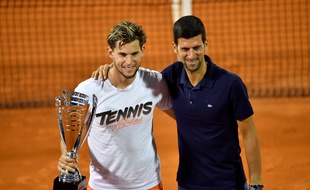 Dominic Thiem et Novak Djokovic lors de l'étape de l'Adria Tour à Belgrade, le 14 juin 2020.