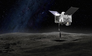 Vue d'artiste de la sonde Osiris-REx, qui doit prélever un échantillon de l'astéroïde Bannu en 2020.