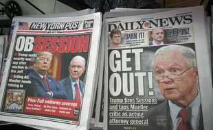 Les Unes du "New York Pots" et du "Daily News" consacrées au limogeage du ministre de la Justice américain par Donald Trump, le 8 novembre 2018.
