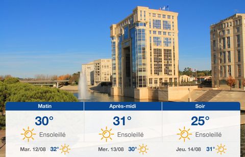 Prévisions météo du lundi 11 août 2025 à Montpellier