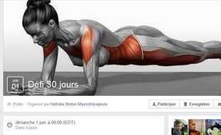 La page Facebook du défi gainage de 30 jours