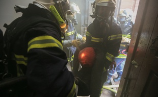 Archives. Strasbourg le 11 février 2015. Exercice des sapeurs pompiers du Bas-Rhin.