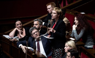 Clémentine Autai et d'autres députes de la France Insoumise le 11 Avril 2018, Assemblee Nationale.Crédit:NICOLAS MESSYASZ/SIPA