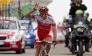 Le coureur français David Moncoutié, lors de sa victoire sur la 11e étape de la Vuelta, le 31 août 2011.