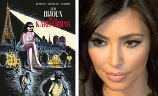 Couverture de la BD Les bijoux de la Kardashian & portrait de Kim Kardashian
