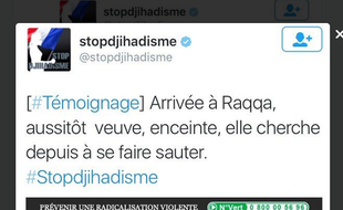 Capture d'écran du tweet du compte lancé par le gouvernement pour lutter contre la propagande djihadiste.