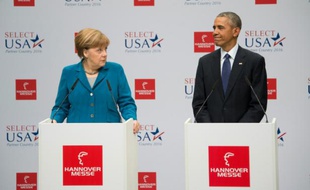 Le président américain Barack Obama et la chancelière allemande Angela Merkel à Hanovre, en Allemagne, le 25 avril 2016