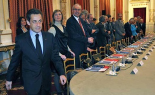 Nicolas Sarkozy a réuni les syndicats le 15 février 2010 lors du sommet social.
