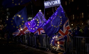 Des manifestants pro-Europe rassemblés devant le Parlement britannique le 4 septembre 2019 après une double défaite de Boris Johnson.