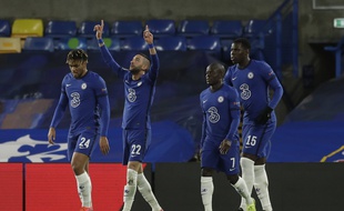 Ziyech, buteur avec Chelsea face à l'Atletico Madrid en 8e de finale retour de Ligue des champions, le 17 mars 2021.