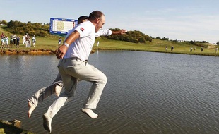 Le golfeur français Thomas Levet, après sa victoire à l'Open de France de golf, le 3 juillet 2011.