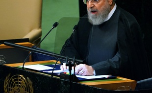Le président iranien Hassan Rohani, devant l'Assemblée générale annuelle de l'ONU le 25 septembre 2018.