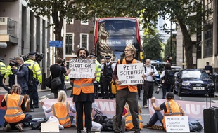 Illustration d'une manifestation du groupe Insulate Britain à Londres le 22 septembre 2021.