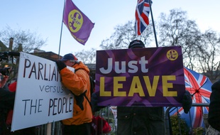 Des partisans d'un Brexit sans accord ont manifesté devant le parlement de Londres.