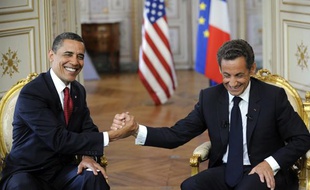 Nicolas Sarkozy et Barack Obama, samedi 6 juin 2009 à Caen, à l'occasion des célébrations du 65e anniversaire du débarquement des Alliés en Normandie