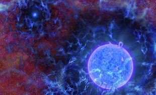 Vue d'artiste d'une des premières étoiles de l'univers, qui se serait formée 180 millions d'années après le Big Bang.