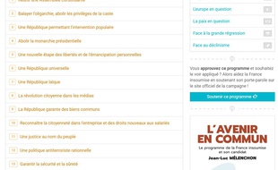 Table des matières du projet de la France Insoumise